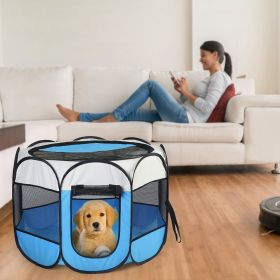 Portable Foldable Pet Tent Exercise Pen Kennel Removable Zipper Top and Bottom Water Resistant Indoor Outdoor Use For Dogs Cats Other Pets (Option: L_Blue)