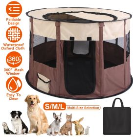 Foldable Playpen for Dog with Carry Bag Portable Travel Waterproof Indoor Outdoor Pet Cage Tent Detachable Upper Cover For Dog Cat Rabbit (Option: Coffee_M)
