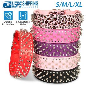 Dog Leather Collar Spiked Studded Pet Dog Collar Adjustable Neck Pitbull Mastiff Collar (Option: BLK_S)