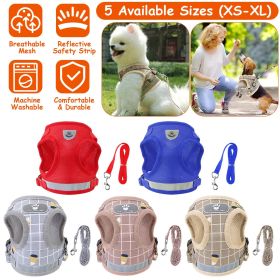 Pet Mesh Harness Dog Leash Set Reflective Chest Strap Adjustable Puppy Vest For Puppies Breeds Dogs Cats Walking Outdoor (Option: KhakiCheckered_L)