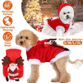 Pet Christmas Clothes Santa Claus Reindeer Antlers Costume Winter Outfit New Year Coat For Small Medium Dogs Cats Available in S/M/L/XL (Option: Red_L)
