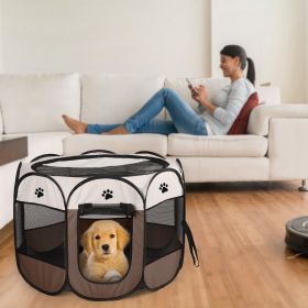 Portable Foldable Pet Tent Exercise Pen Kennel Removable Zipper Top and Bottom Water Resistant Indoor Outdoor Use For Dogs Cats Other Pets (Option: L_Coffee)