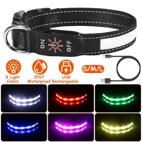 Light Up Dog Collar LED Dog Collar Safety Night Glowing Dog Collar with 9 Light Colors IPX7 Waterproof USB Rechargeable S/M/L (Option: L)
