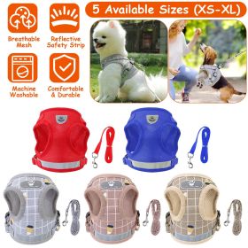 Pet Mesh Harness Dog Leash Set Reflective Chest Strap Adjustable Puppy Vest For Puppies Breeds Dogs Cats Walking Outdoor (Option: GreyCheckered_L)