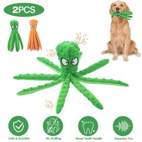 2Pcs Squeaky Dog Toys No Stuffing Crinkle Plush Octopus Dog Teething Toy Interactive Dog Toy Dog Training Toy For Puppy Small Medium Large Dog (Option: Green_Orange)