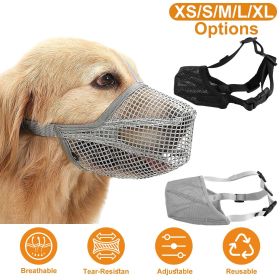 Pet Muzzle Mask Soft Mesh Muzzle Adjustable Dog Mouth Cover with Breathable Mesh Adjustable Neck Forehead Strap for Anti Biting Barking Chewing (Option: Grey_XL)