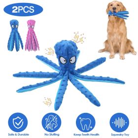 2Pcs Squeaky Dog Toys No Stuffing Crinkle Plush Octopus Dog Teething Toy Interactive Dog Toy Dog Training Toy For Puppy Small Medium Large Dog (Option: Blue_Pink)