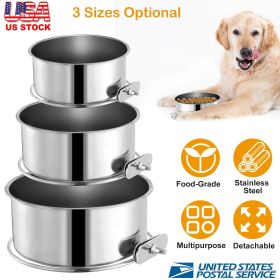 Stainless Steel Dog Bowl Pets Hanging Food Bowl Detachable Pet Cage Food Water Bowl with Clamp Holder (Option: L)