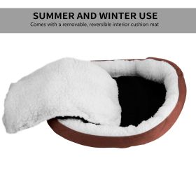 Pet Dog Bed Soft Warm Fleece Puppy Cat Bed Dog Cozy Nest Sofa Bed Cushion For S/M Dog (Option: Brown)