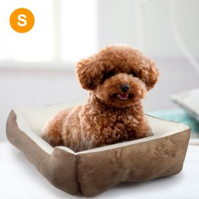 Pet Dog Bed Soft Warm Fleece Puppy Cat Bed Dog Cozy Nest Sofa Bed Cushion Mat For S/M Dog (Option: Brown_S)