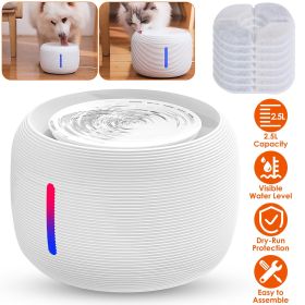 2.5L 84.54OZ Pet Water Fountain Smart Pet Drinking Fountain with LED Light 7 Pack Replaceable Filters Water Level Quiet Pump Dry-Run Protection Cat Do (Option: White)