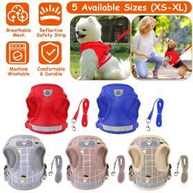 Pet Mesh Harness Dog Leash Set Reflective Chest Strap Adjustable Puppy Vest For Puppies Breeds Dogs Cats Walking Outdoor (Option: Red_XL)