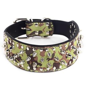 Rugged Rivet-Embellished Collar For Large Dogs (Color: Green, size: M)