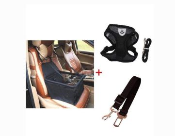 Luxury Pet Travel Bundle: Car Seat Carrier, Harness & Leash Set, And Car Safety Belt (Color: Black, size: Xl)