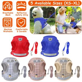Pet Mesh Harness Dog Leash Set Reflective Chest Strap Adjustable Puppy Vest For Puppies Breeds Dogs Cats Walking Outdoor (Option: Blue_L)