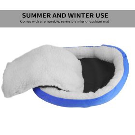 Pet Dog Bed Soft Warm Fleece Puppy Cat Bed Dog Cozy Nest Sofa Bed Cushion For S/M Dog (Option: Blue)